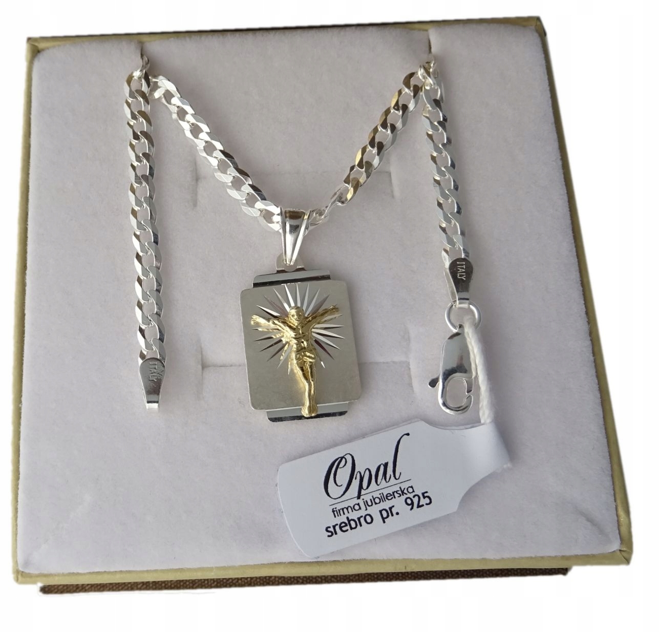 ŁAŃCUSZEK SREBRNY 925 MĘSKI 50 CM MEDALIK + GRAWER