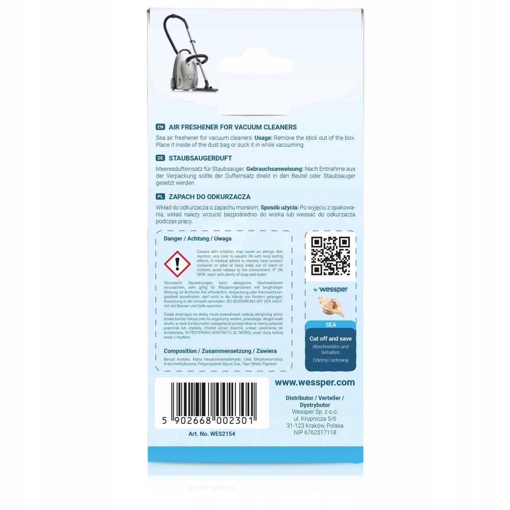 Zapach / Zapachy MORSKI do odkurzacza - 5 sztuk Marka Wessper