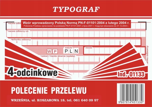 

Polecenie przelewu A6 4-odcinkowe Typograf 01133