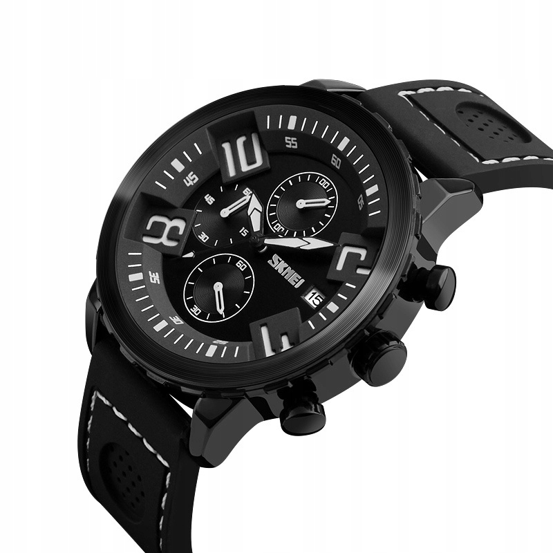 

Męski zegarek chrono skóra przeszycia efekt 3D
