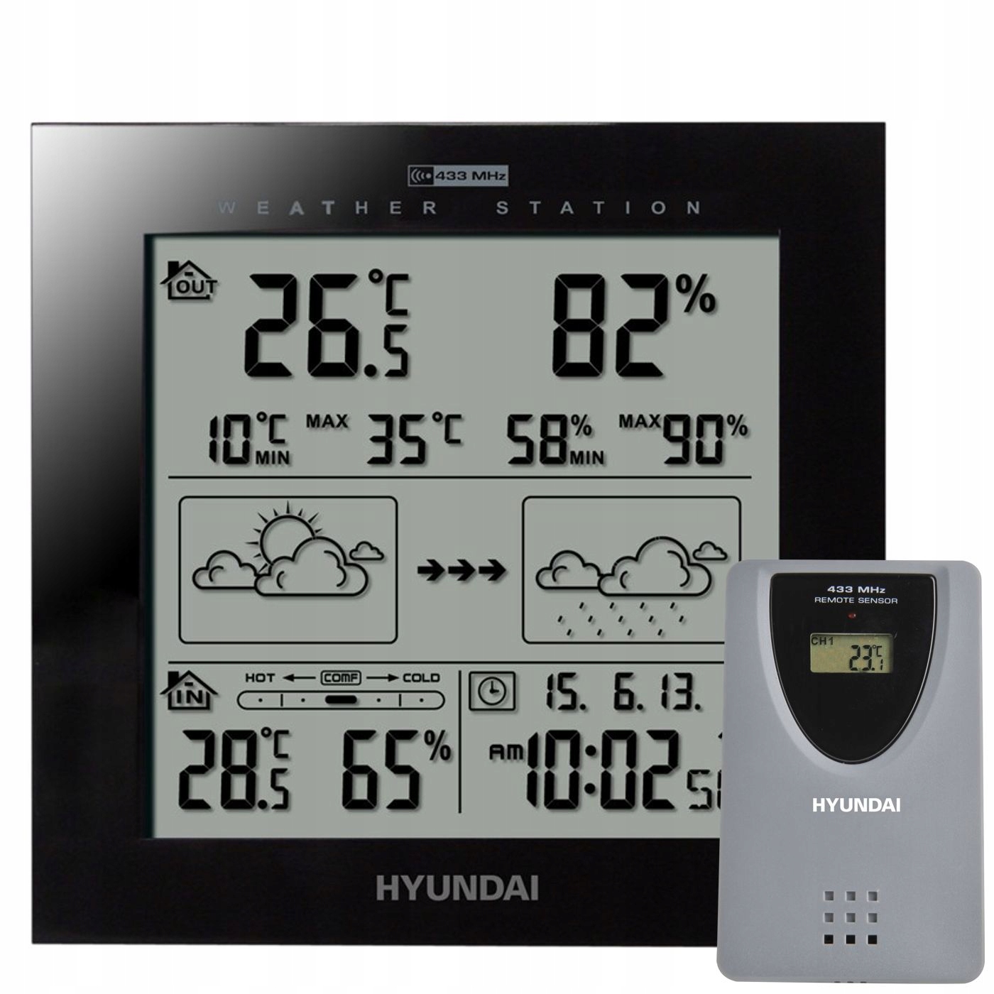 Stacja Pogodowa Meteo Dcf Higrometr Hyundai 2244B Prognoza Pogody Termometr