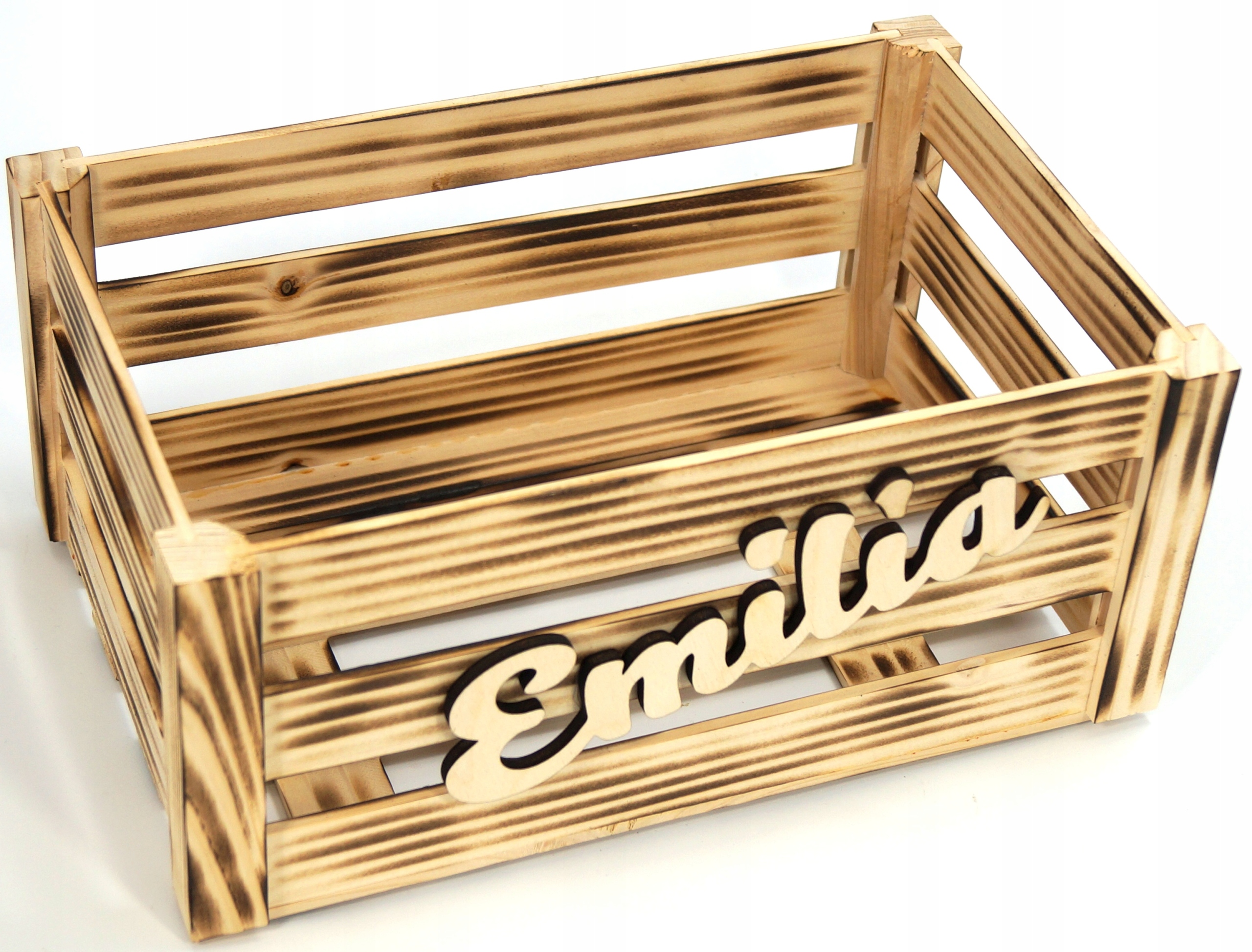 SKRZYNKA drewniana opalana z napisem 28x17,5x12,5