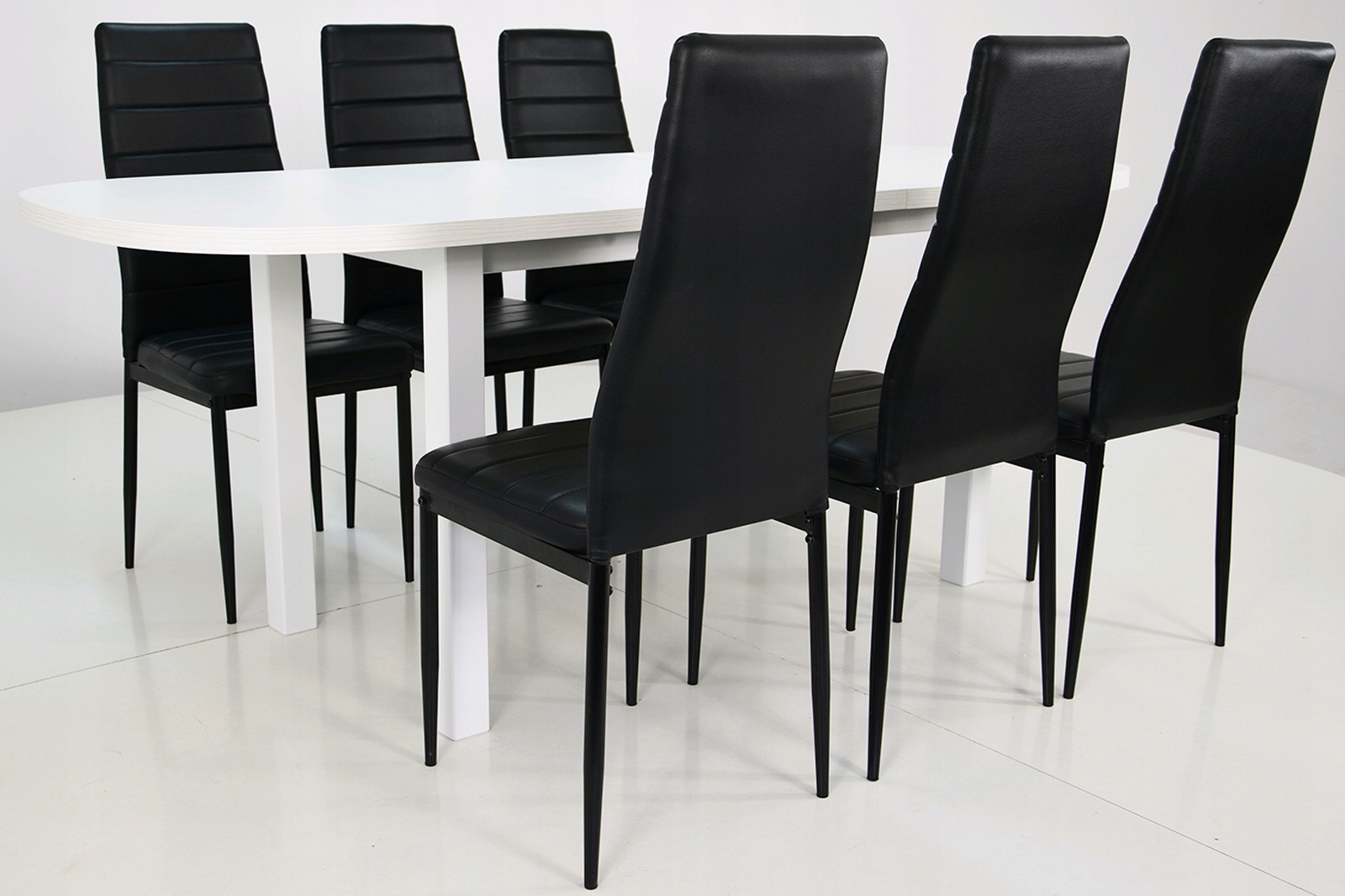 ZESTAW DO SALONU biel/czarny Stół 2m i 6 krzeseł Marka Grande