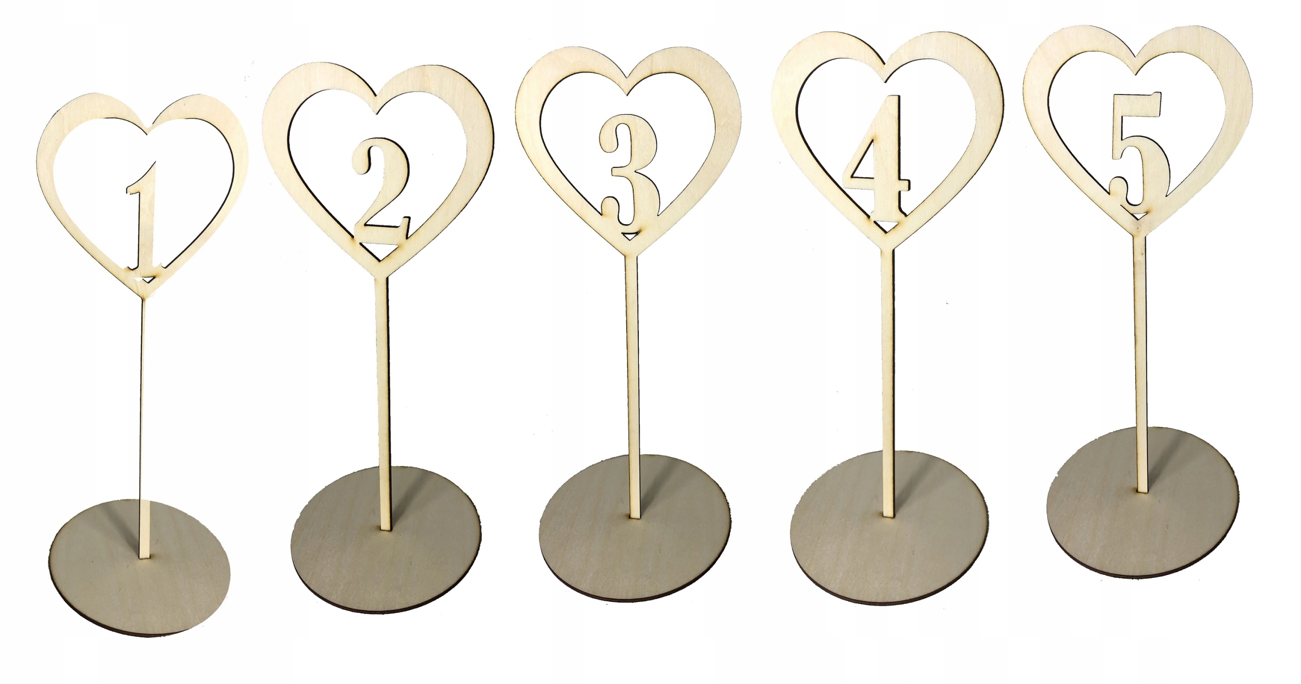 Drewniane numery na stół, cyferki 1-5 wesele w5