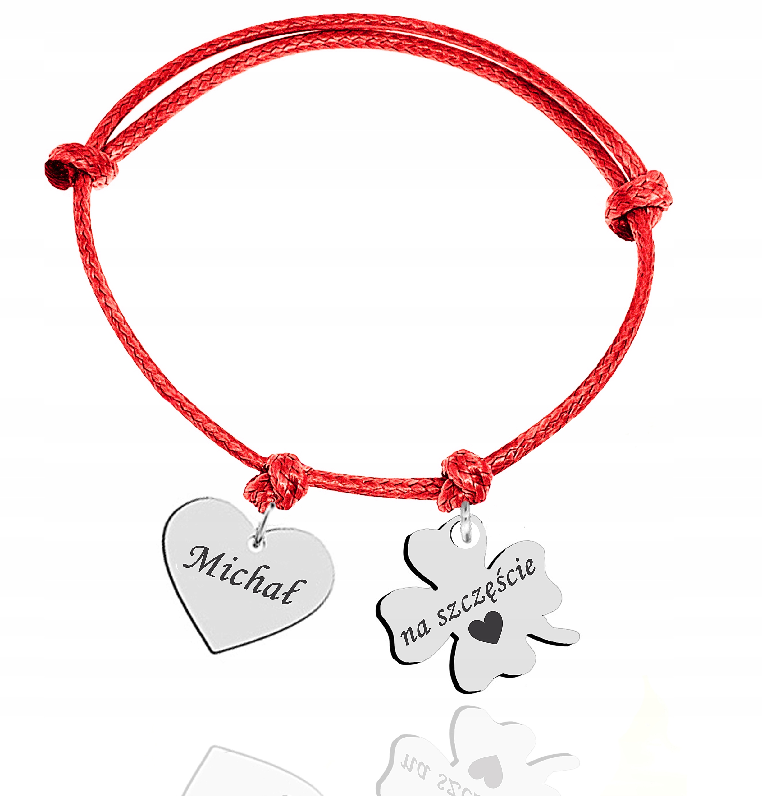 

Bransoletka Koniczynka Serce Sznurek Grawer 925