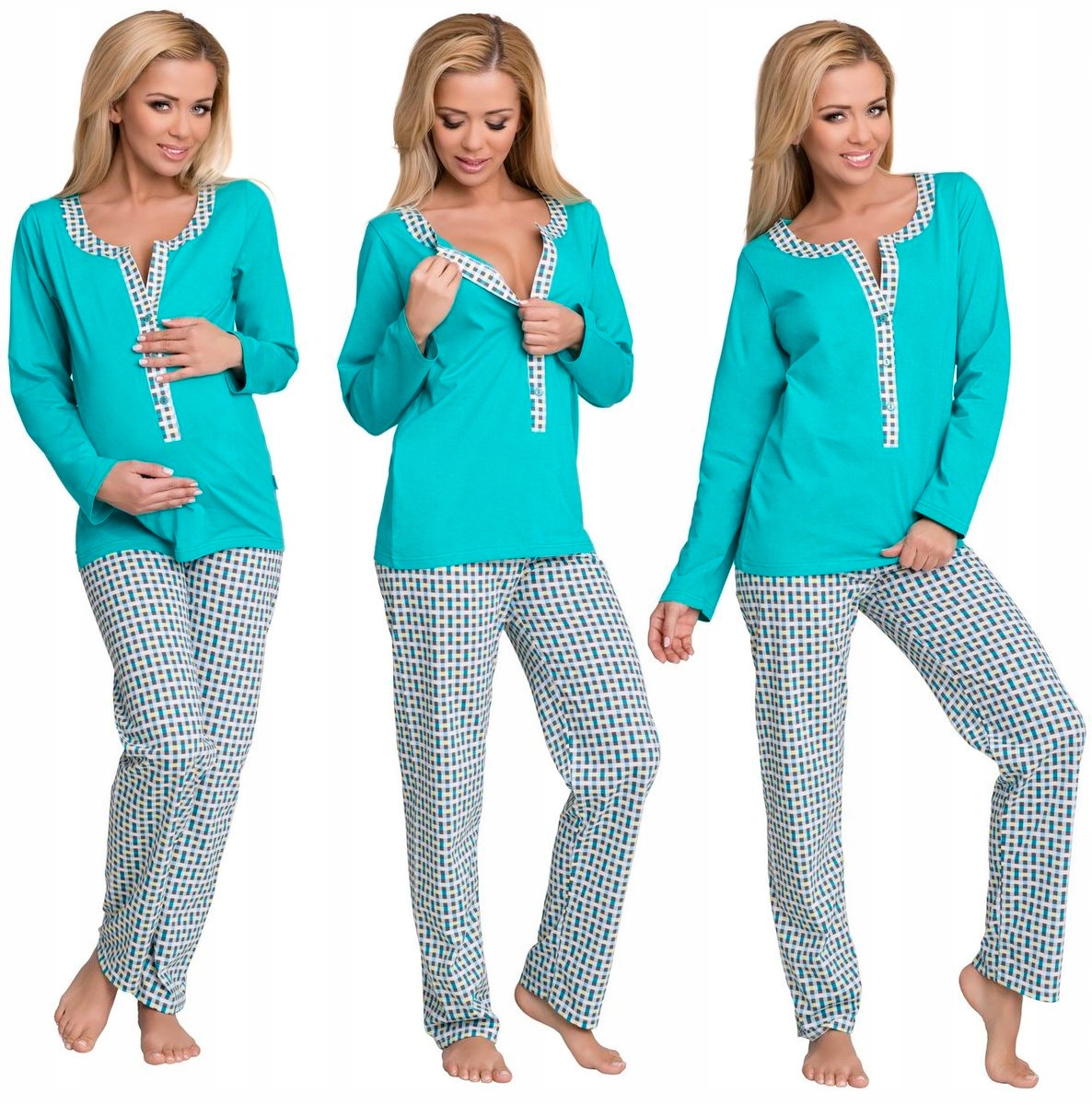 ROZPINANA PIŻAMA NA CIĄŻĘ I DO KARMIENIA D.RĘK XXL Dekolt okrągły