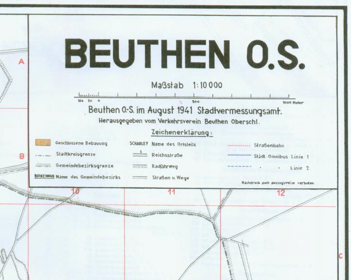 PLAN BYTOM BEUTHEN O.S. 1941 SPIS ULIC OBIEKTÓW