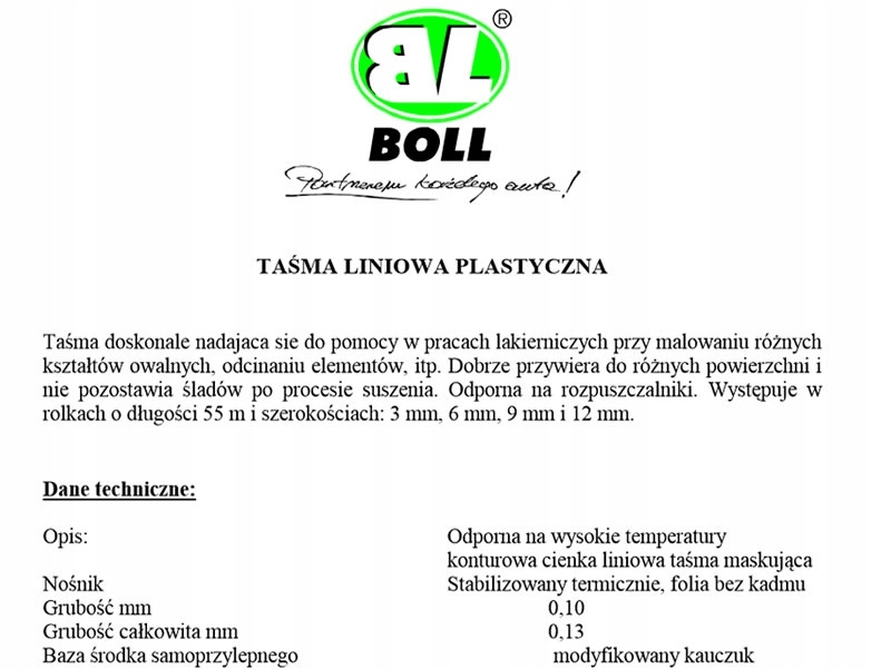 BOLL 12 mm TAŚMA LINIOWA PLASTYCZNA 55 metrów 1459 Kod producenta 1459E1ie