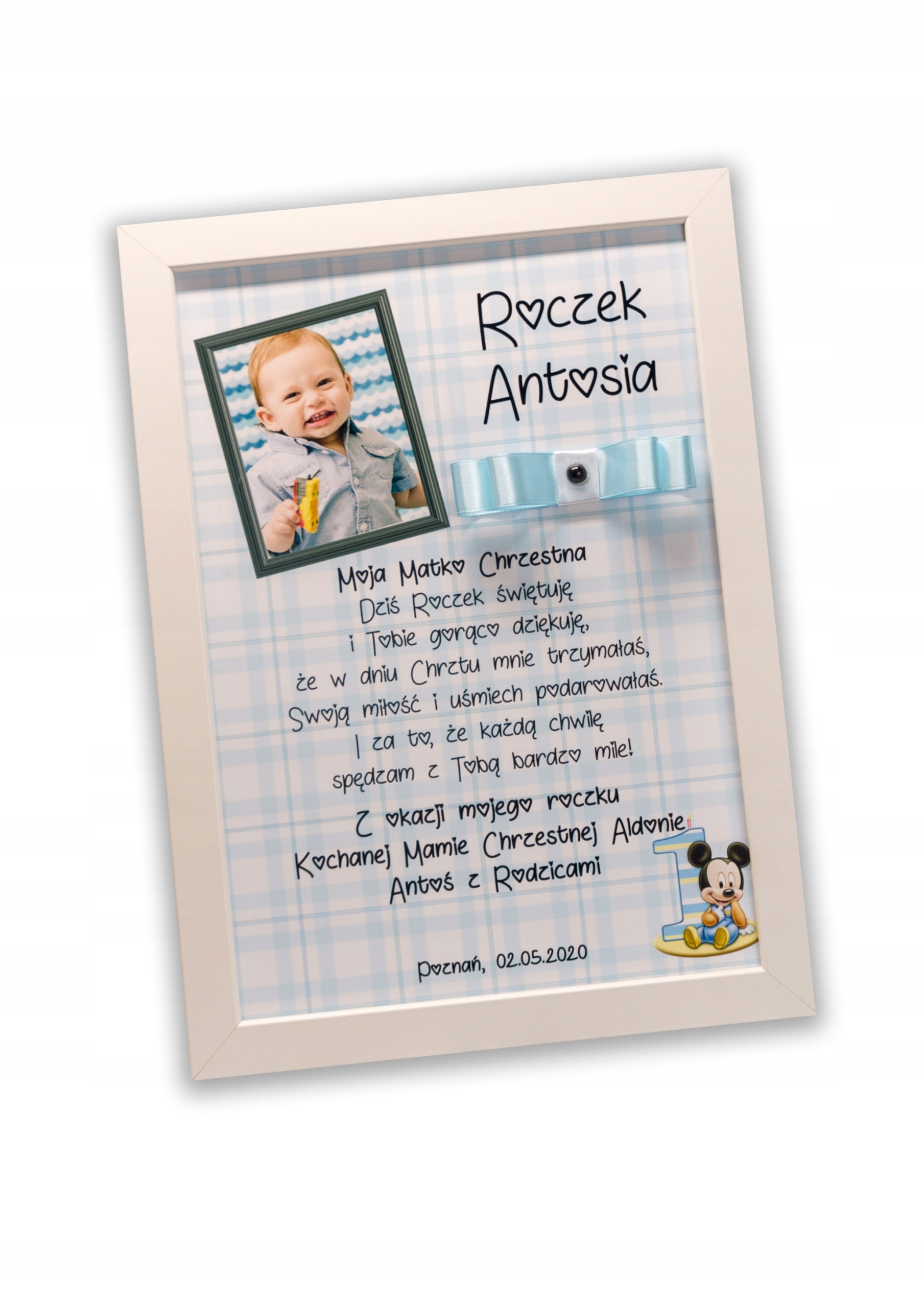 Podziękowanie Pamiątka na roczek urodziny ramka