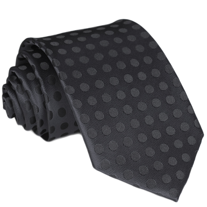 Modny Krawat Żakardowy Gładki GROSZKI CZARNY rc313