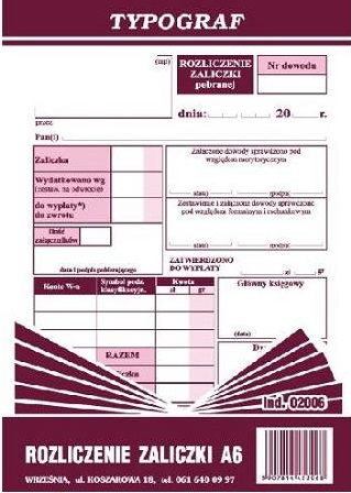 

Rozliczenie zaliczki A6 Typograf 02006