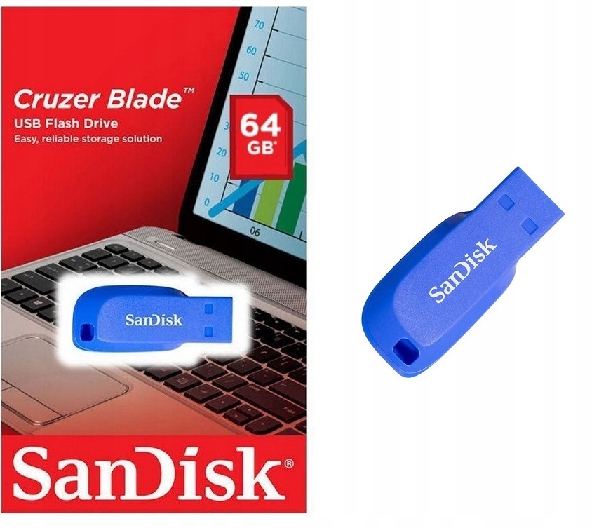 

Mały Pendrive Sandisk Cruzer Blade 64GB niebieski