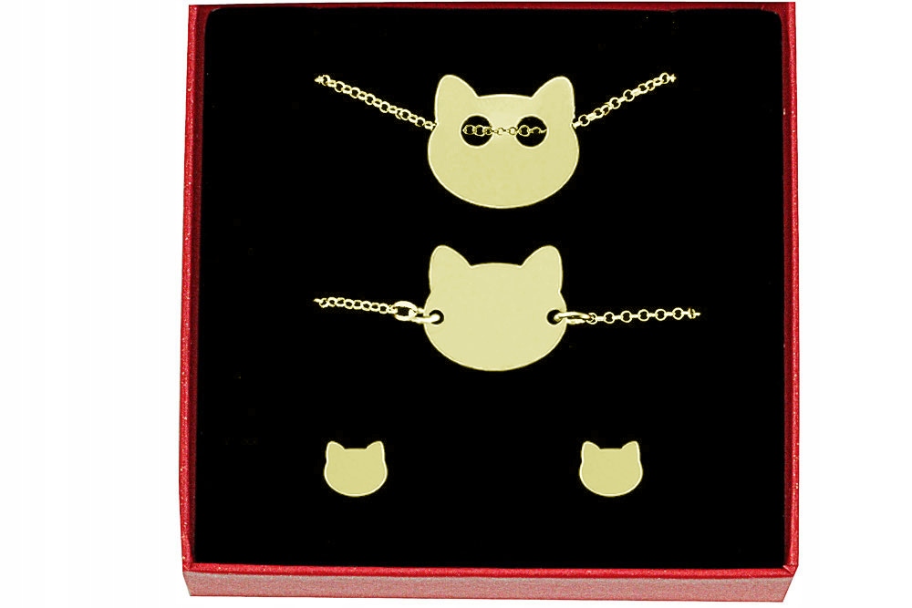 

Komplet Celebrytka Kot Kotek Kotki Srebro 925 24 K