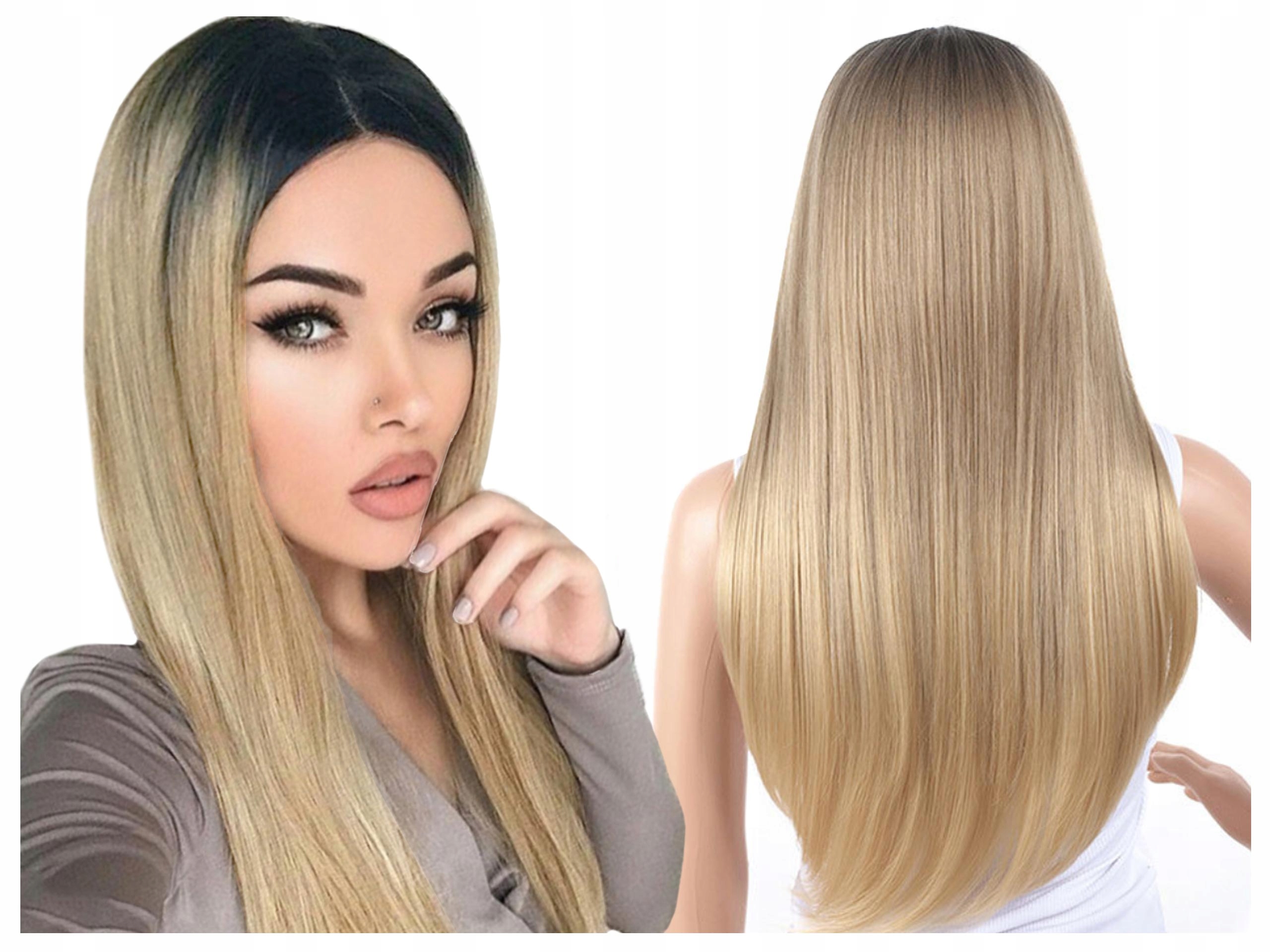 

Peruka długie proste włosy Blond ombre