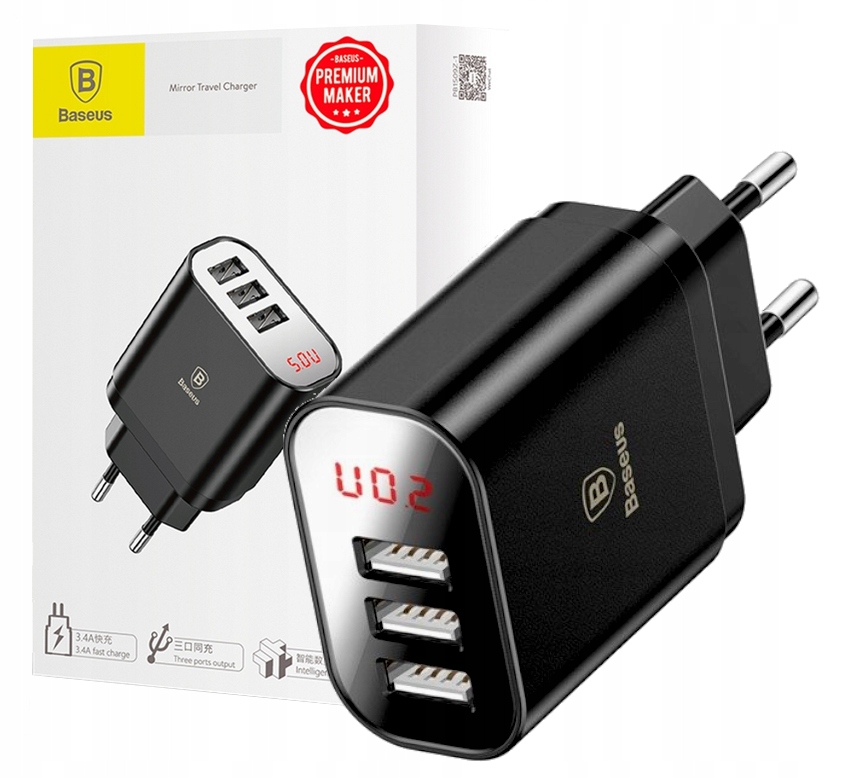 

Ładowarka Sieciowa Szybka Baseus Zasilacz 3x Usb