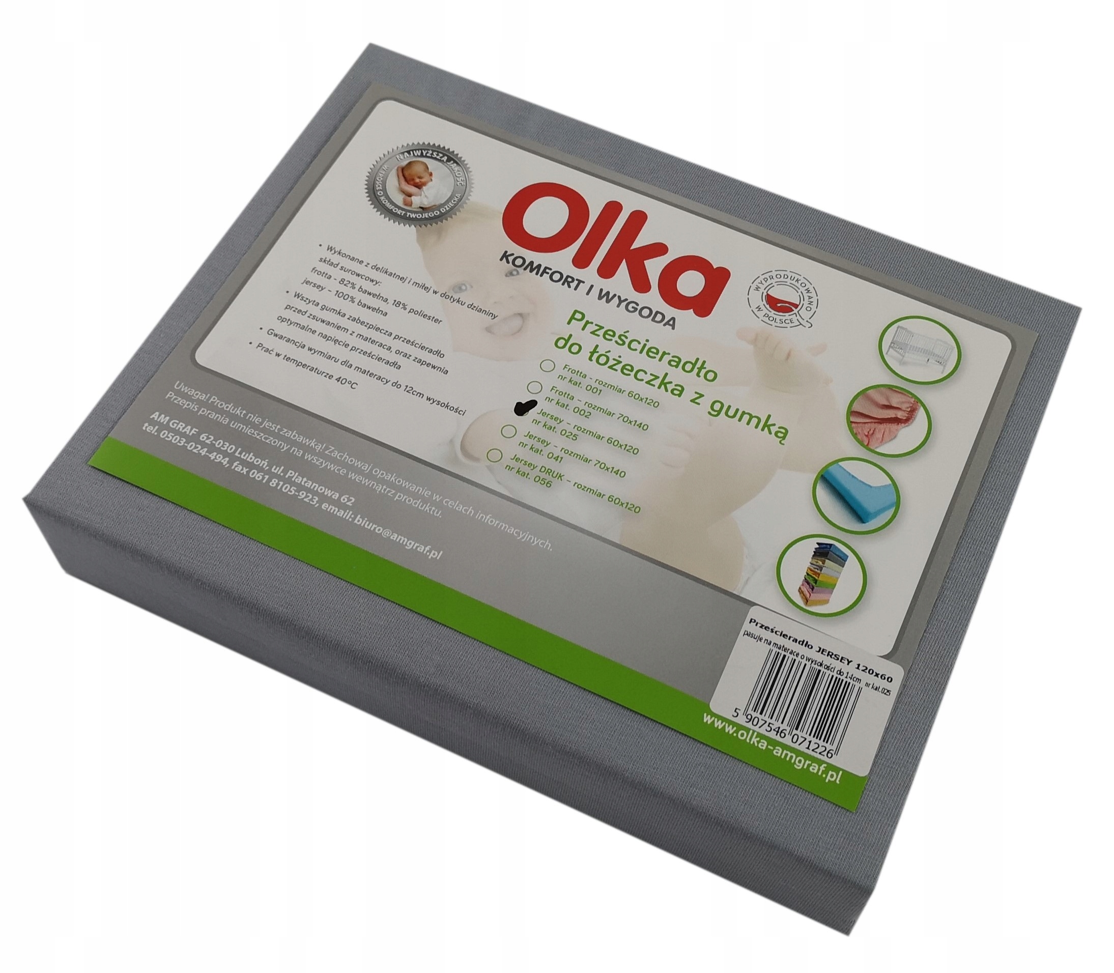 

Olka Prześcieradło z gumką 120x60 Jersey szary