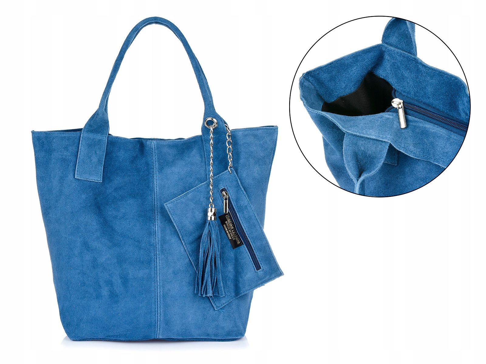 

Włoska Torebka Skórzana Zamszowa A4 na suwak T49