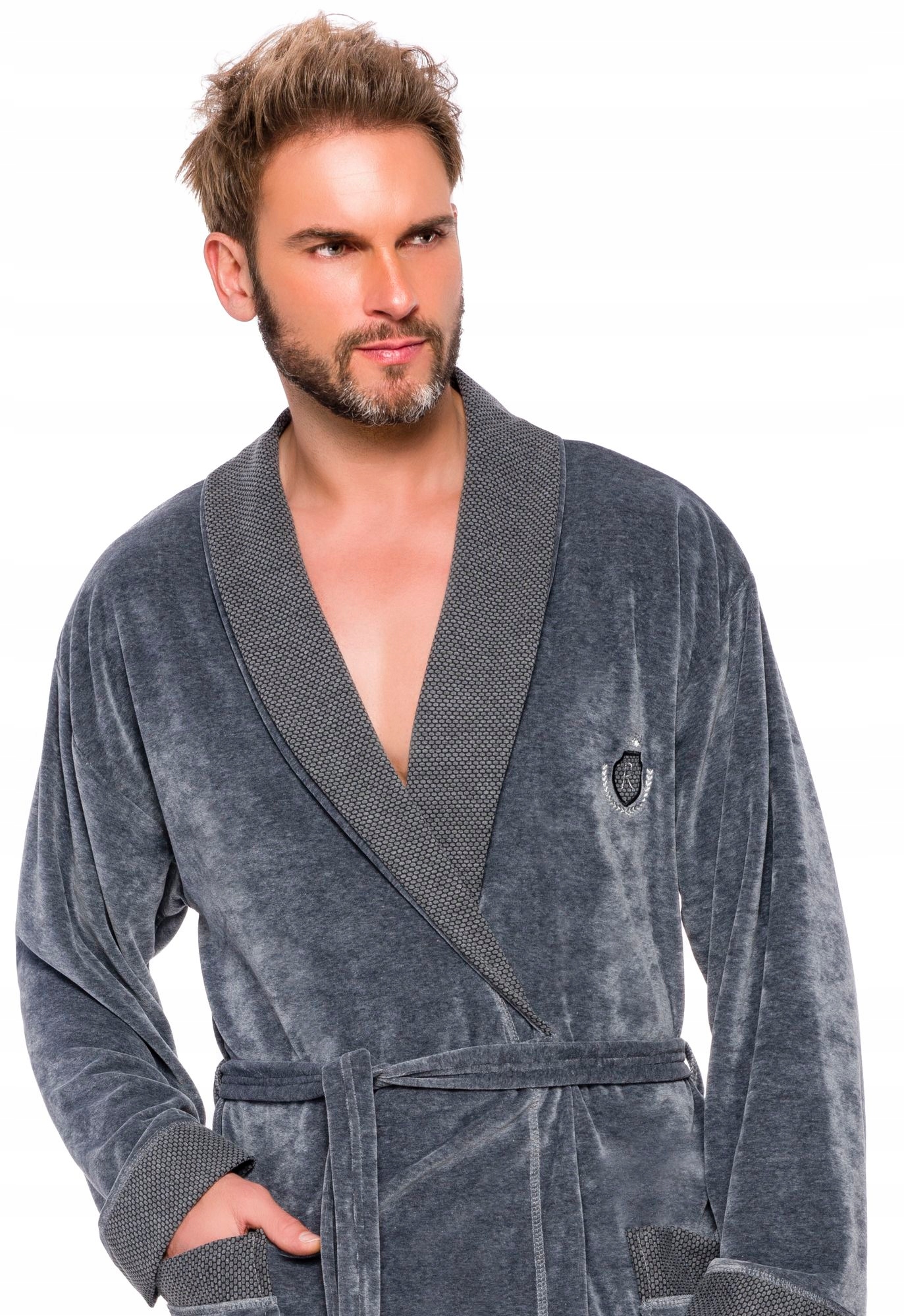 SZLAFROK MĘSKI BONŻURKA WELUR ATŁAS KOŁNIERZ XXL Marka L&L