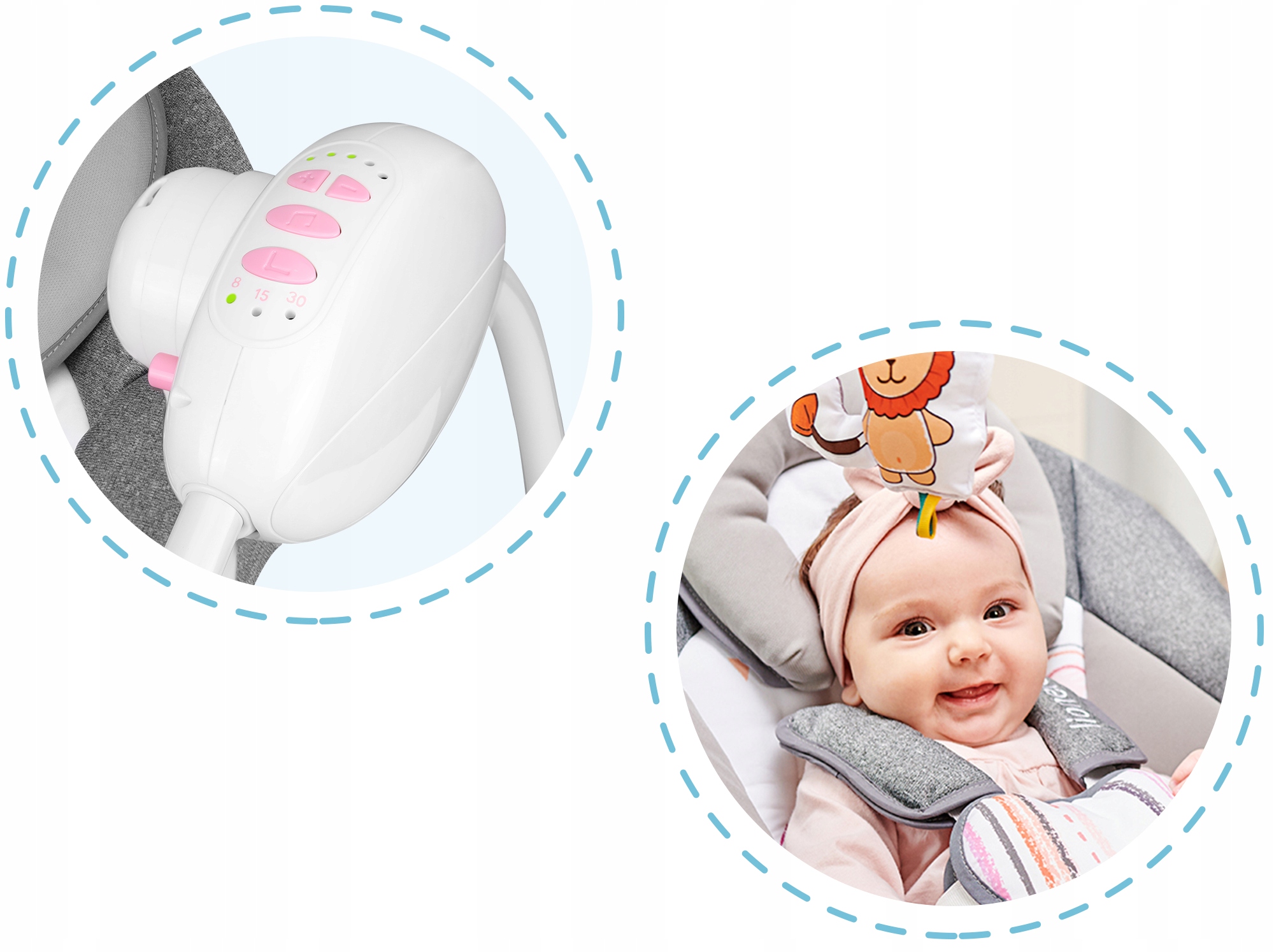 LEŻACZEK BUJACZEK HUŚTAWKA LIONELO RUBEN + MELODIE Kolor Odcienie różu Odcienie szarości i srebra