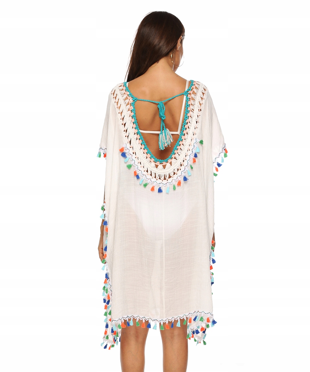 PAREO sukienka plażowa boho HAFT dekolt tunika Wzór dominujący bez wzoru