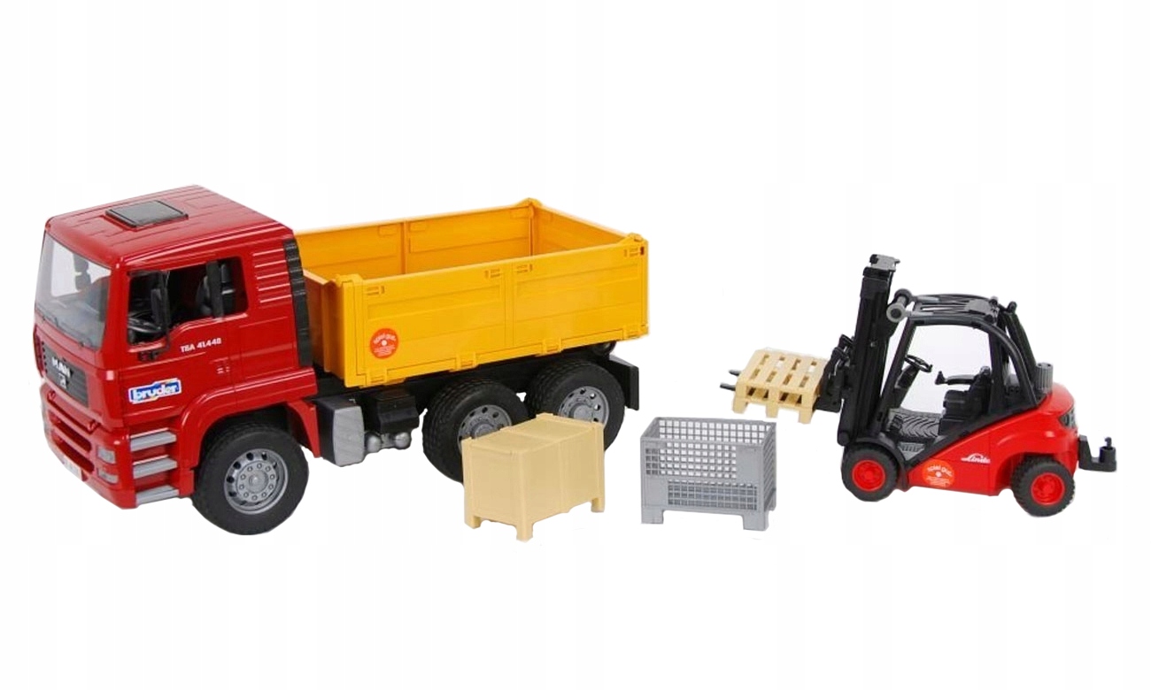 BRUDER 01795 Самосвал MAN TGA с вилочным погрузчиком