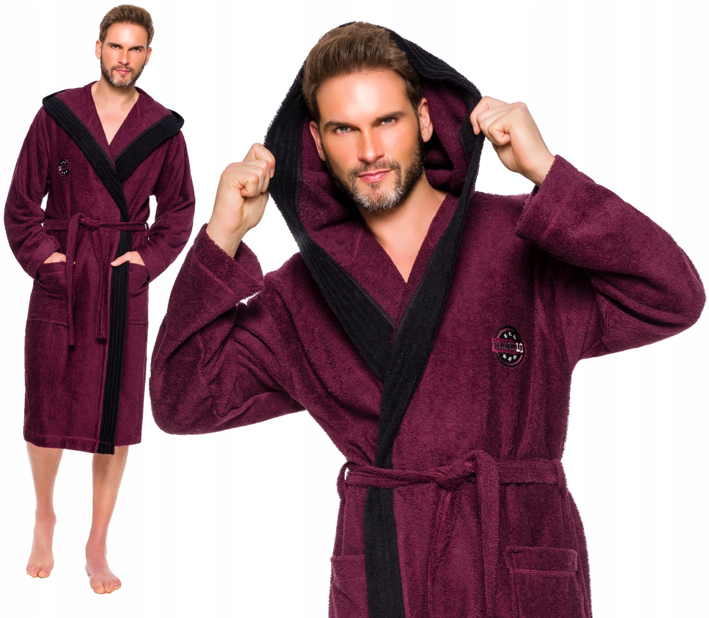 BAWEŁNIANY WYJĄTKOWY SZLAFROK MĘSKI Z KAPTUREM M