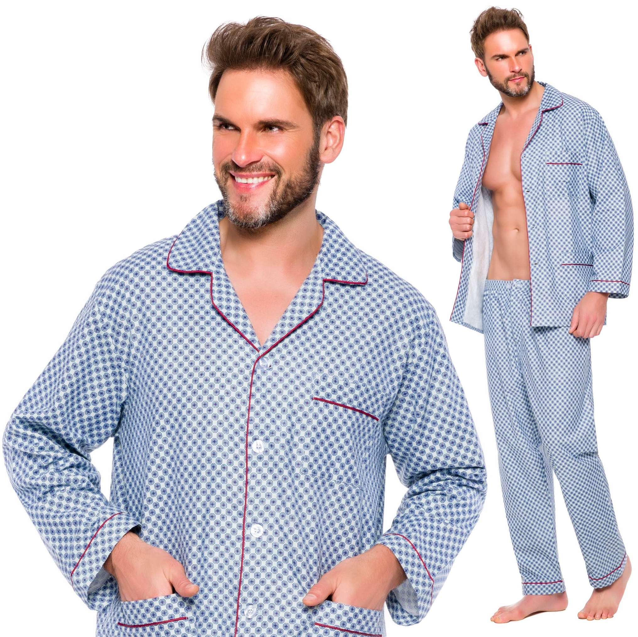 

Flanelowa Bawełniana Piżama Męska Rozpinana - XXL