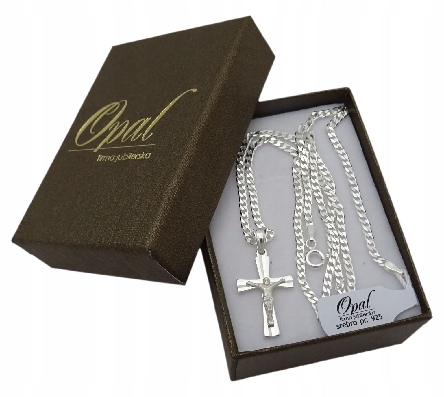 ŁAŃCUSZEK SREBRNY 925 PANCERKA 70 CM KRZYŻYK MĘSKI