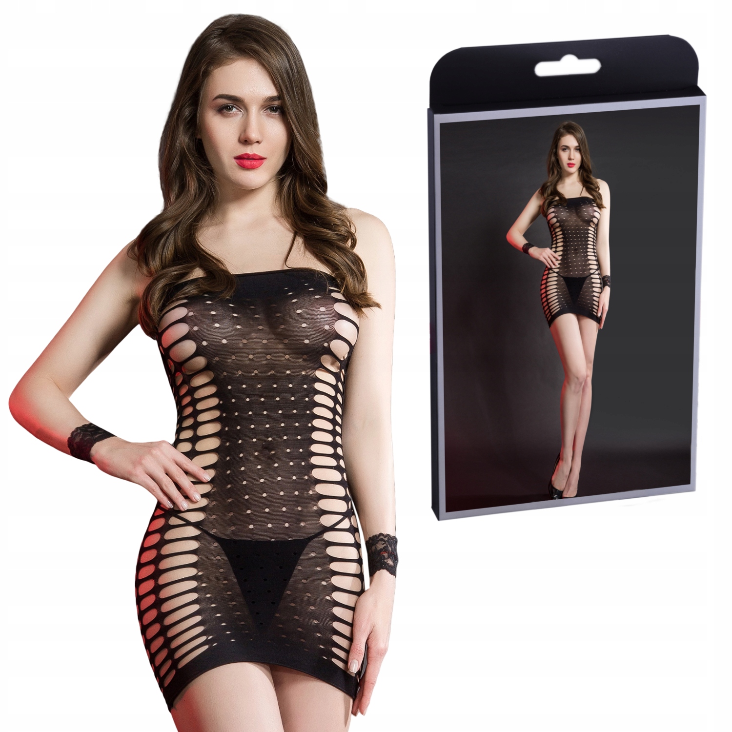 

Mini Sukienka, Elastyczna Koszulka Body z Pasami