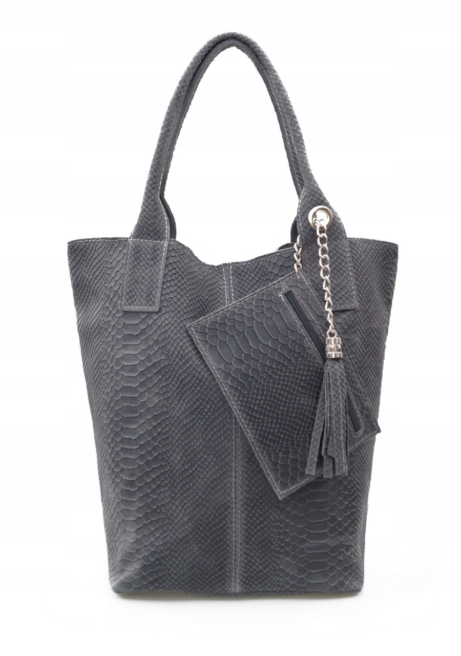 

Torebka Skórzana shopper worek wąż V231 c.szara