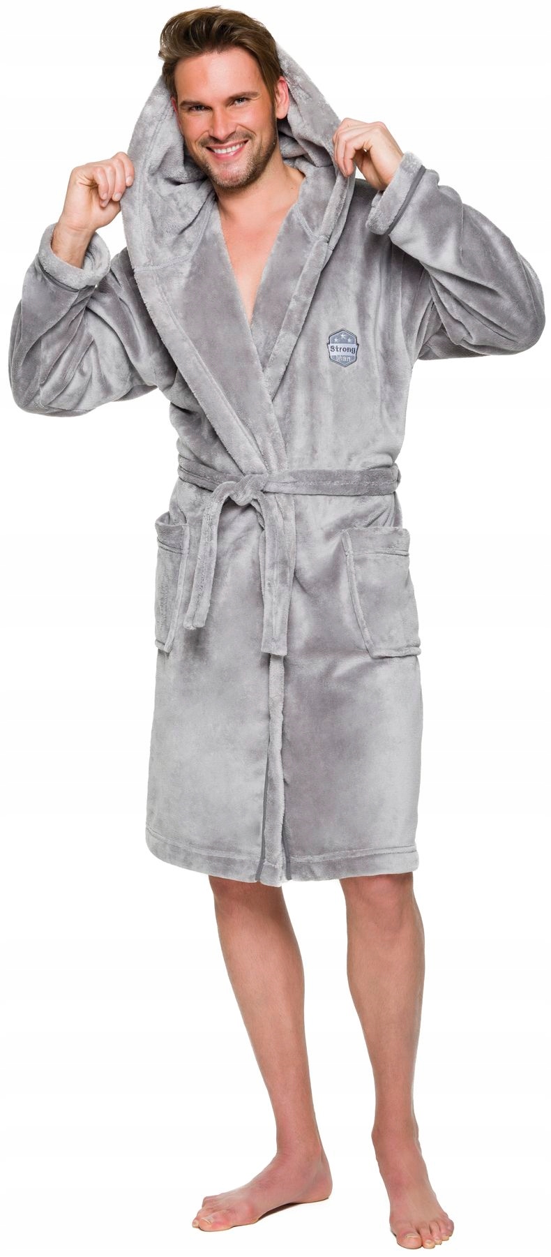 CIEPŁY MIŁY DŁUGI SZLAFROK MĘSKI Z KAPTUREM L Długość długie