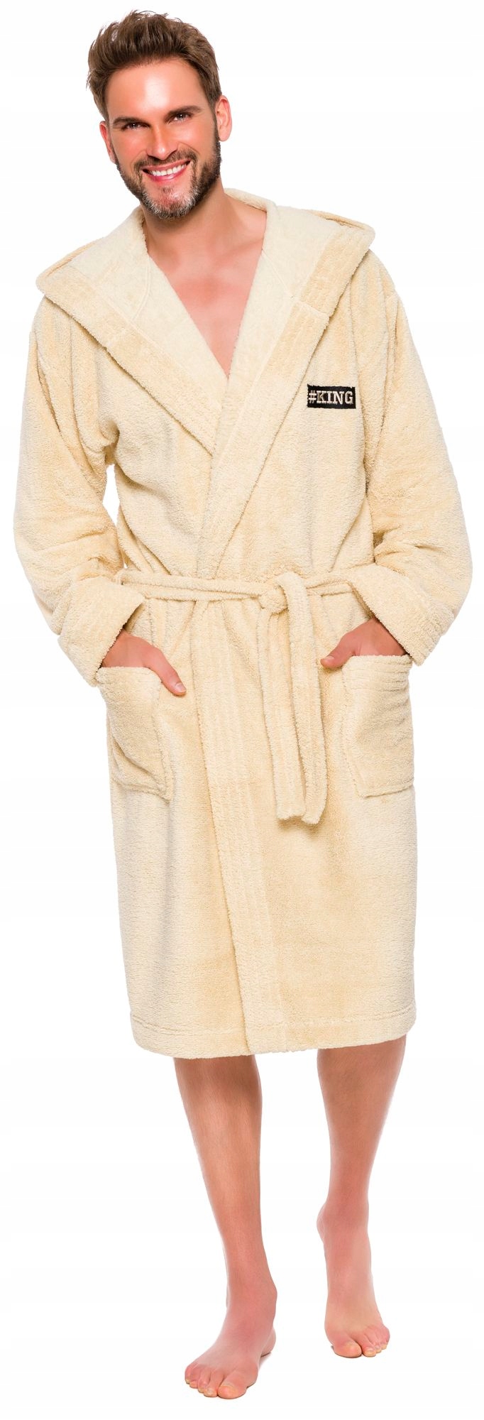 CIEPŁY MIŁY DŁUGI SZLAFROK MĘSKI Z KAPTUREM M Kaptur z kapturem