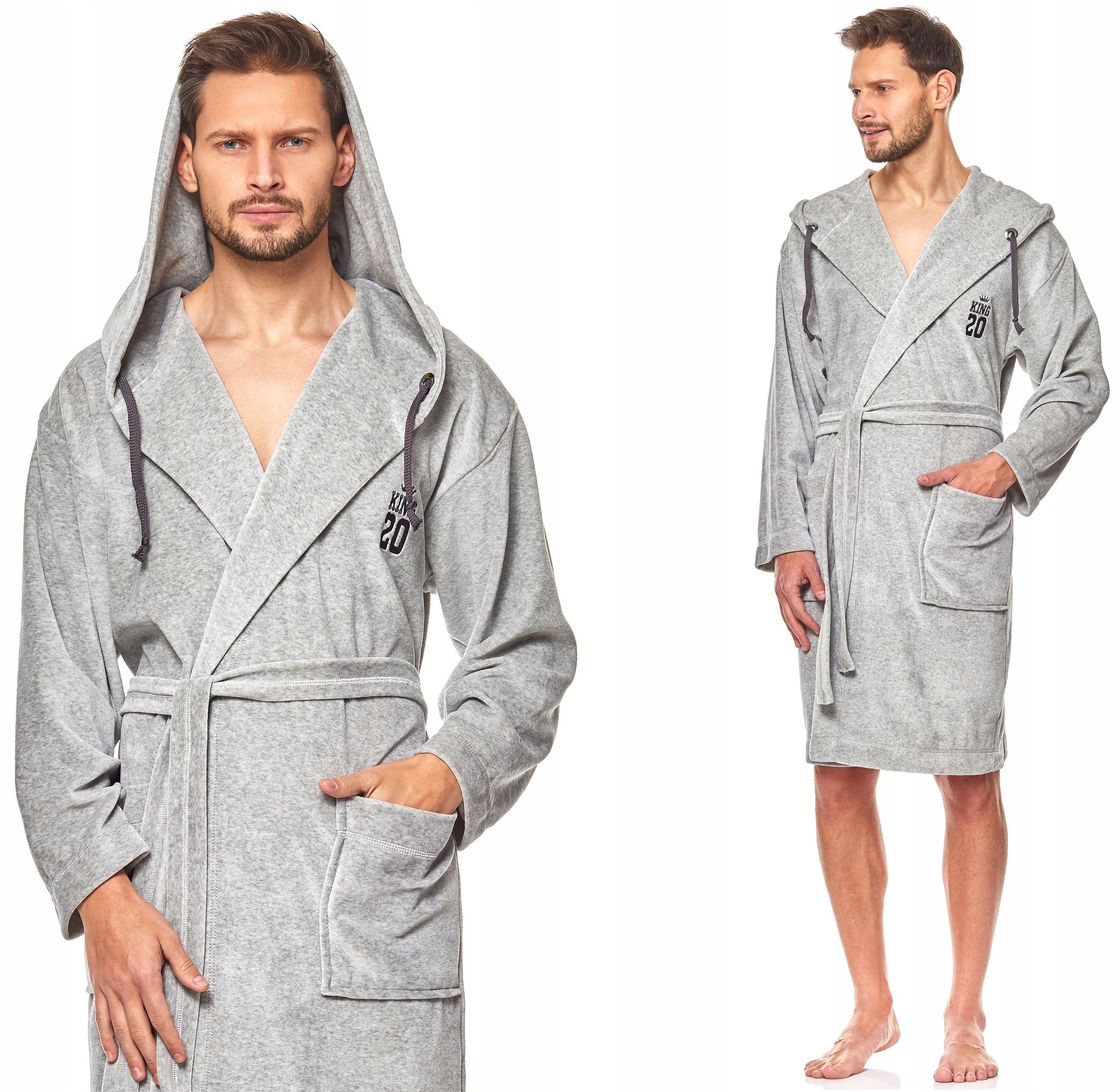 BAWEŁNIANY WELUROWY SZLAFROK MĘSKI Z KAPTUREM XXL