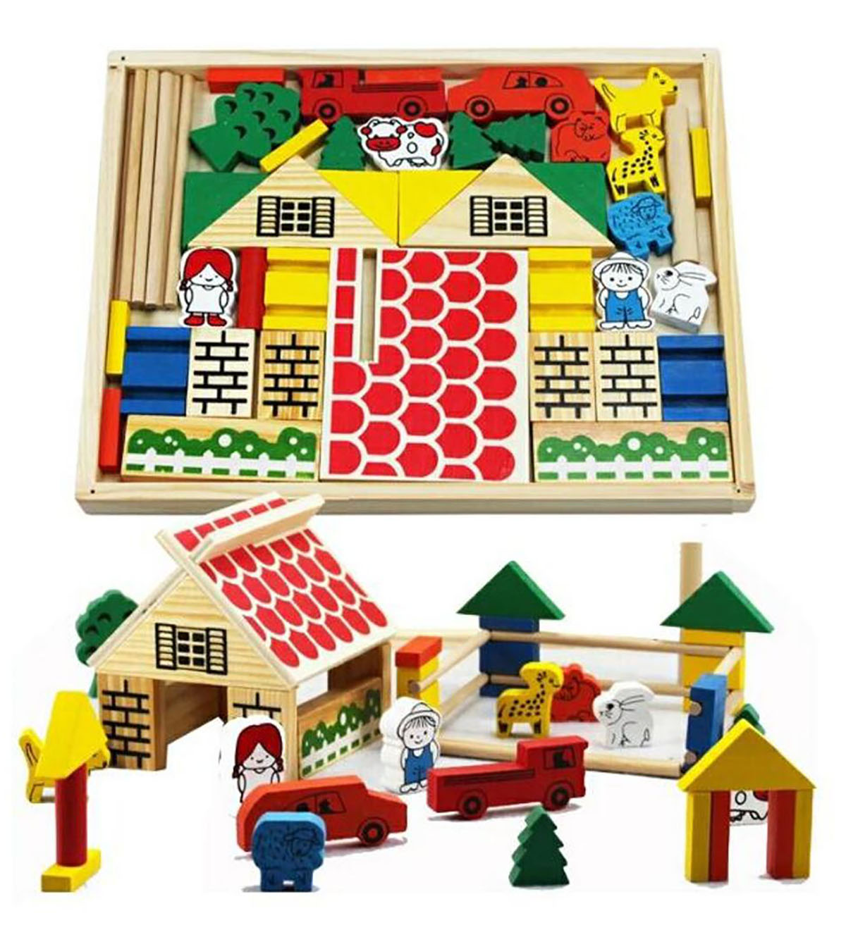 DREWNIANA FARMA FIGURKI ZAGRODA KLOCKI