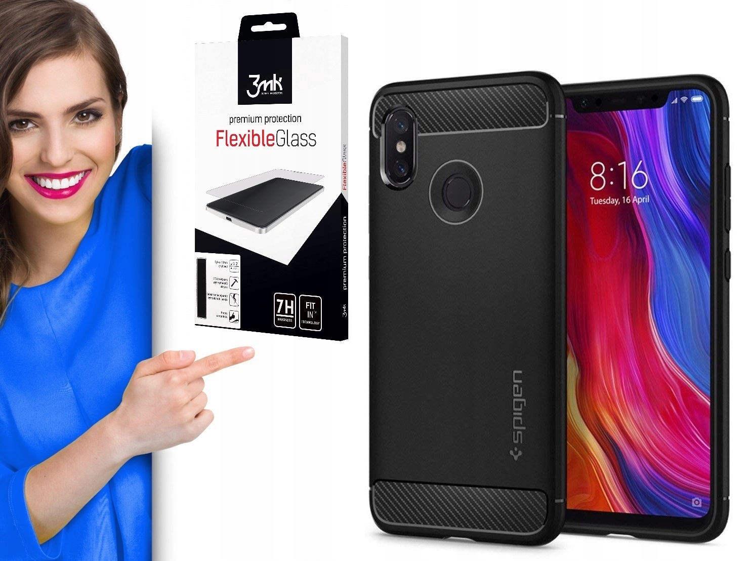 

Spigen Rugged Etui Obudowa Xiaomi Mi8 Szkło 3mk