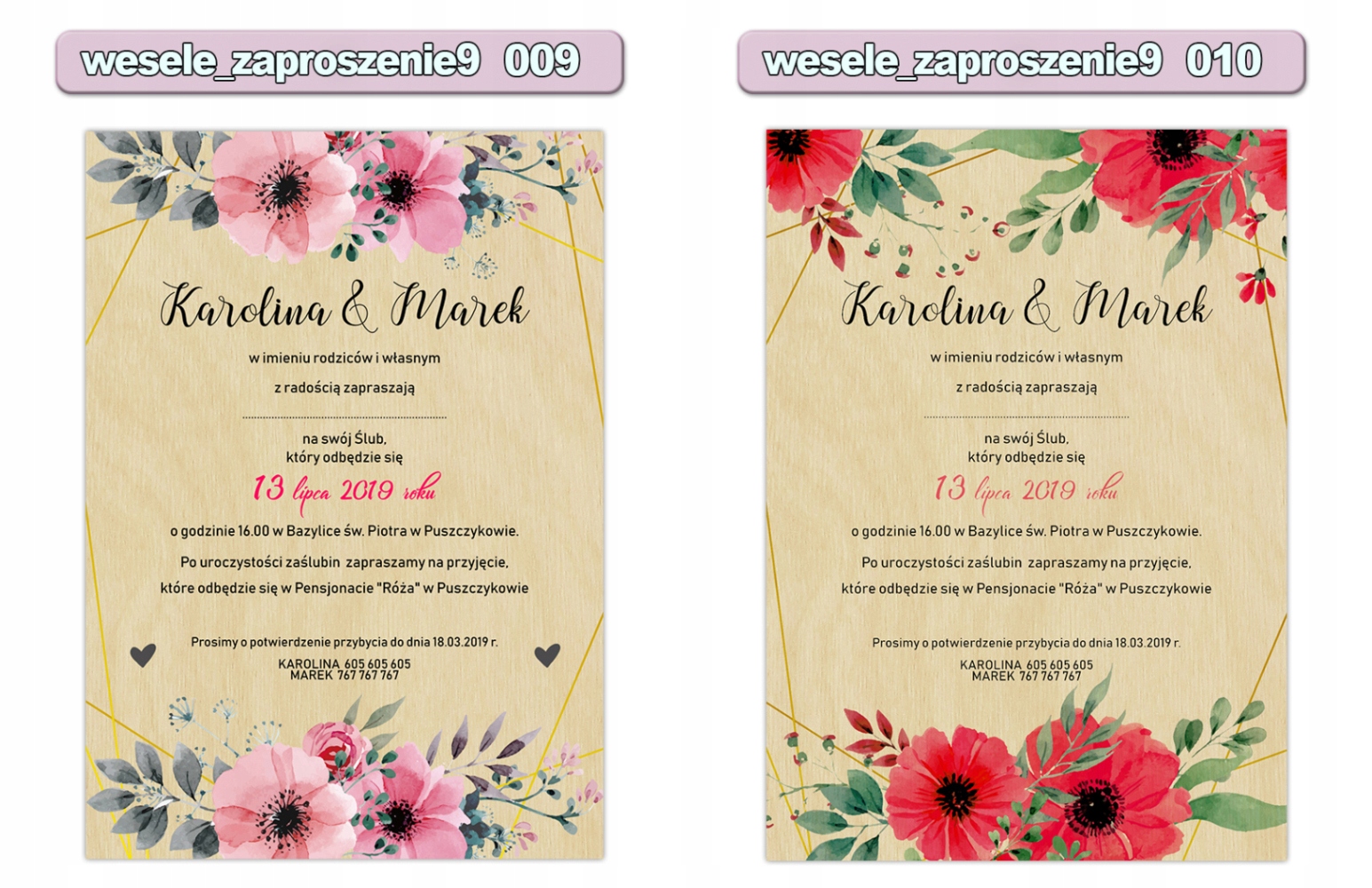 DREWNIANE zaproszenie ślubne zaproszenia WZORY P Zdobienie brak