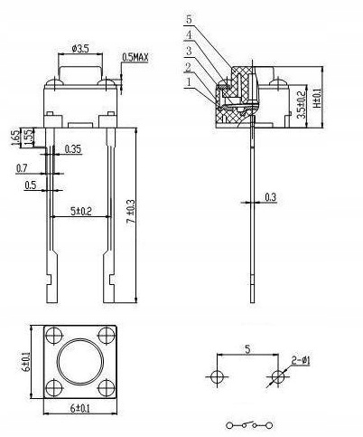 Mikrostyk mikroswitch 6x6mm 5mm 2pin -40szt Kod producenta 002744