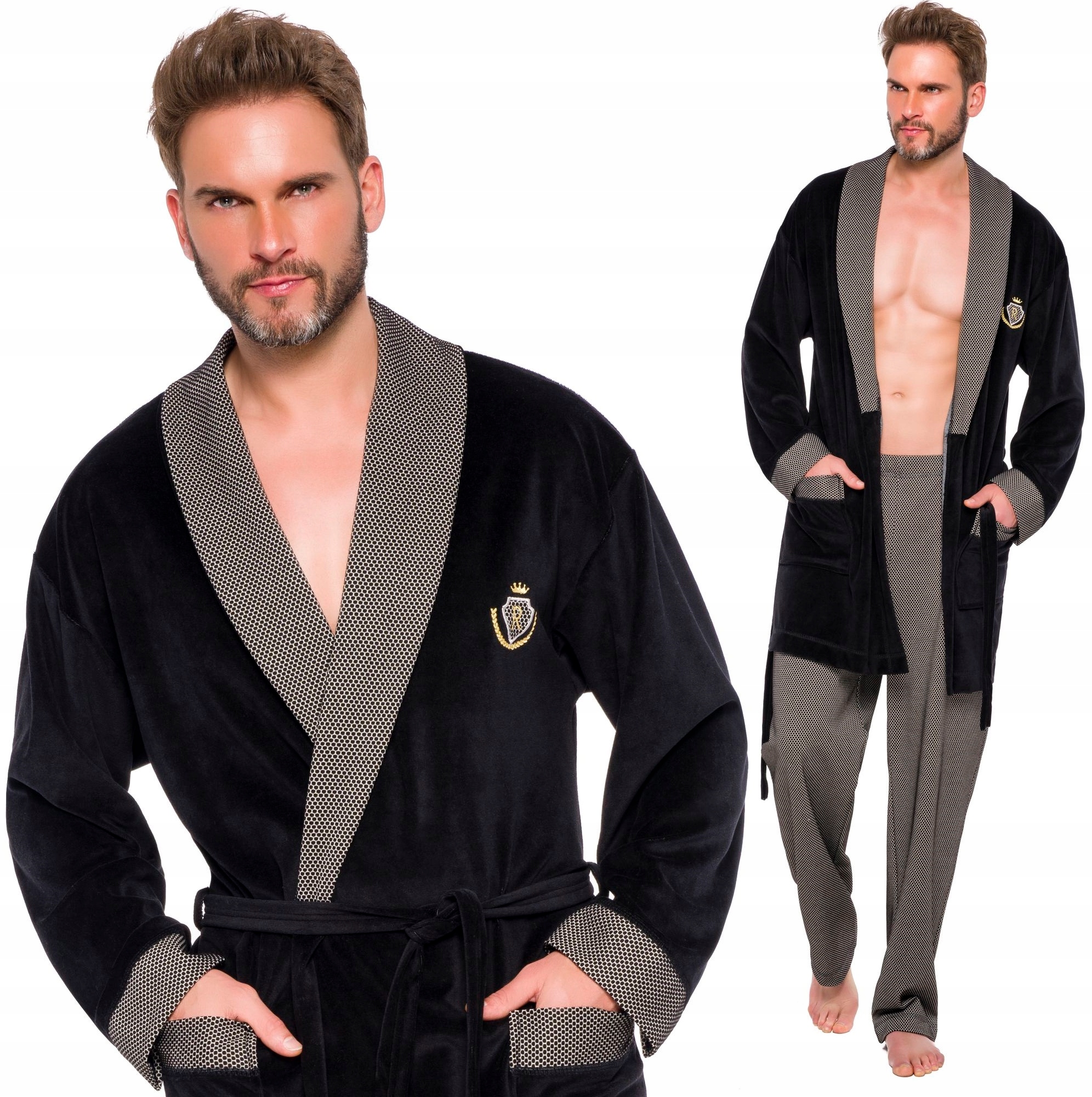 

Szlafrok Męski Bonżurka Welur Atłas Kołnierz XL