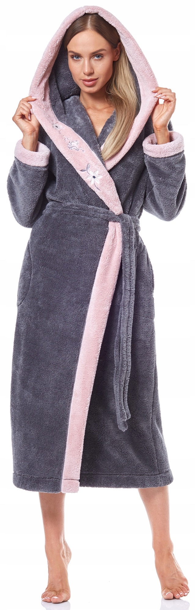 DŁUGI CIEPŁY PUCHOWY DAMSKI SZLAFROK PODOMKA L Materiał dominujący wellsoft