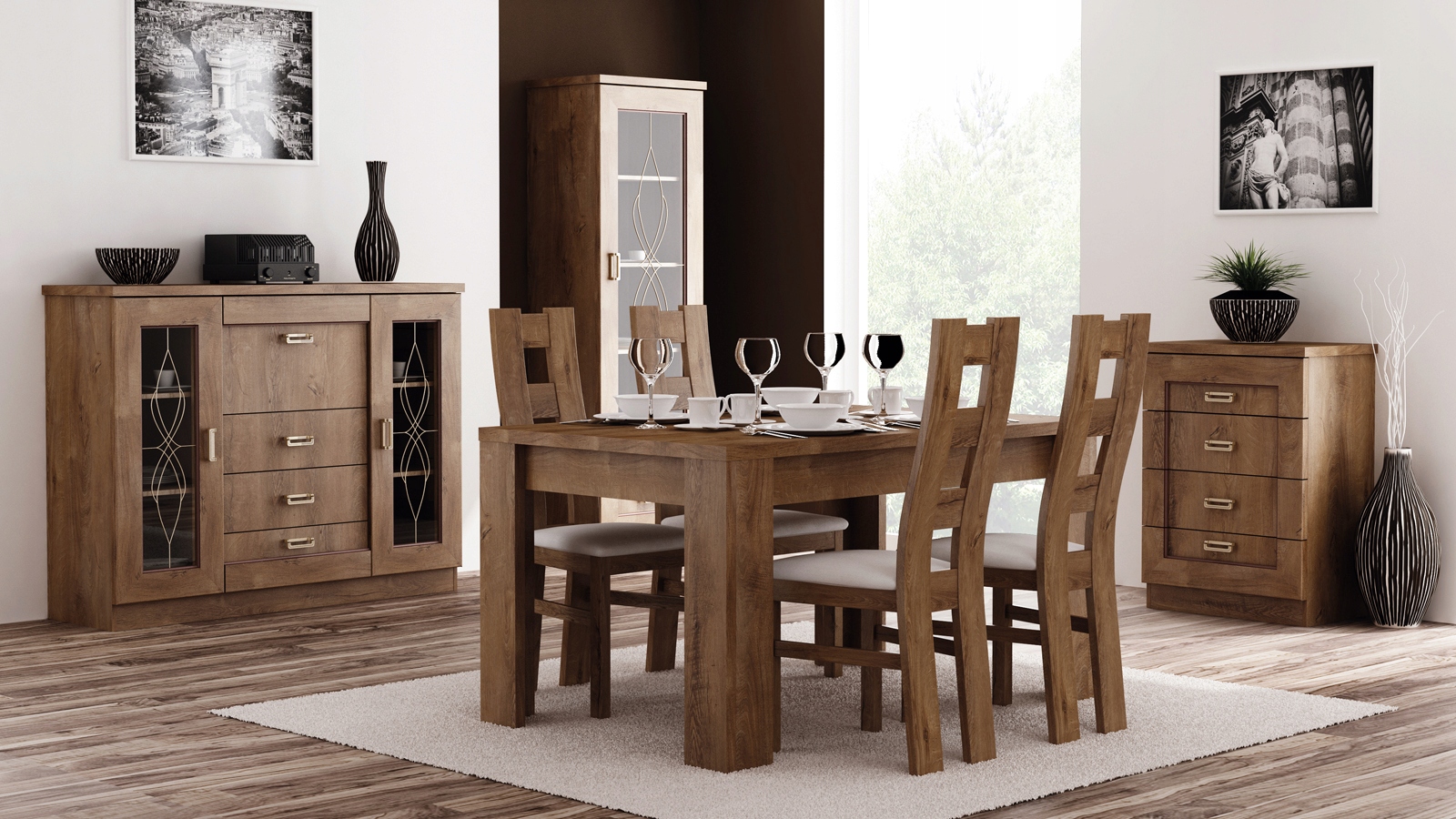 witryna regał słupek zamykany z szybą szufladami półkami salonu Tadeusz 10 Kod producenta 10