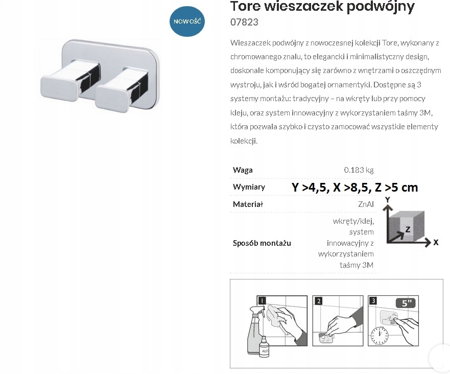 TORE BISK METAL WIESZACZEK PODWÓJNY 07823 Marka Bisk