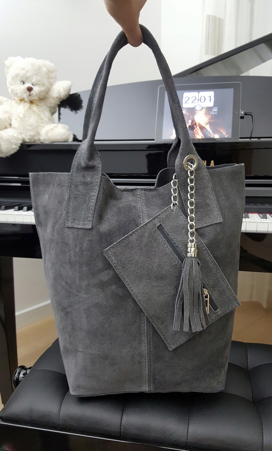 TOREBKA SKÓRZANA zamszowa worek V093 c. jeansowa Marka inna