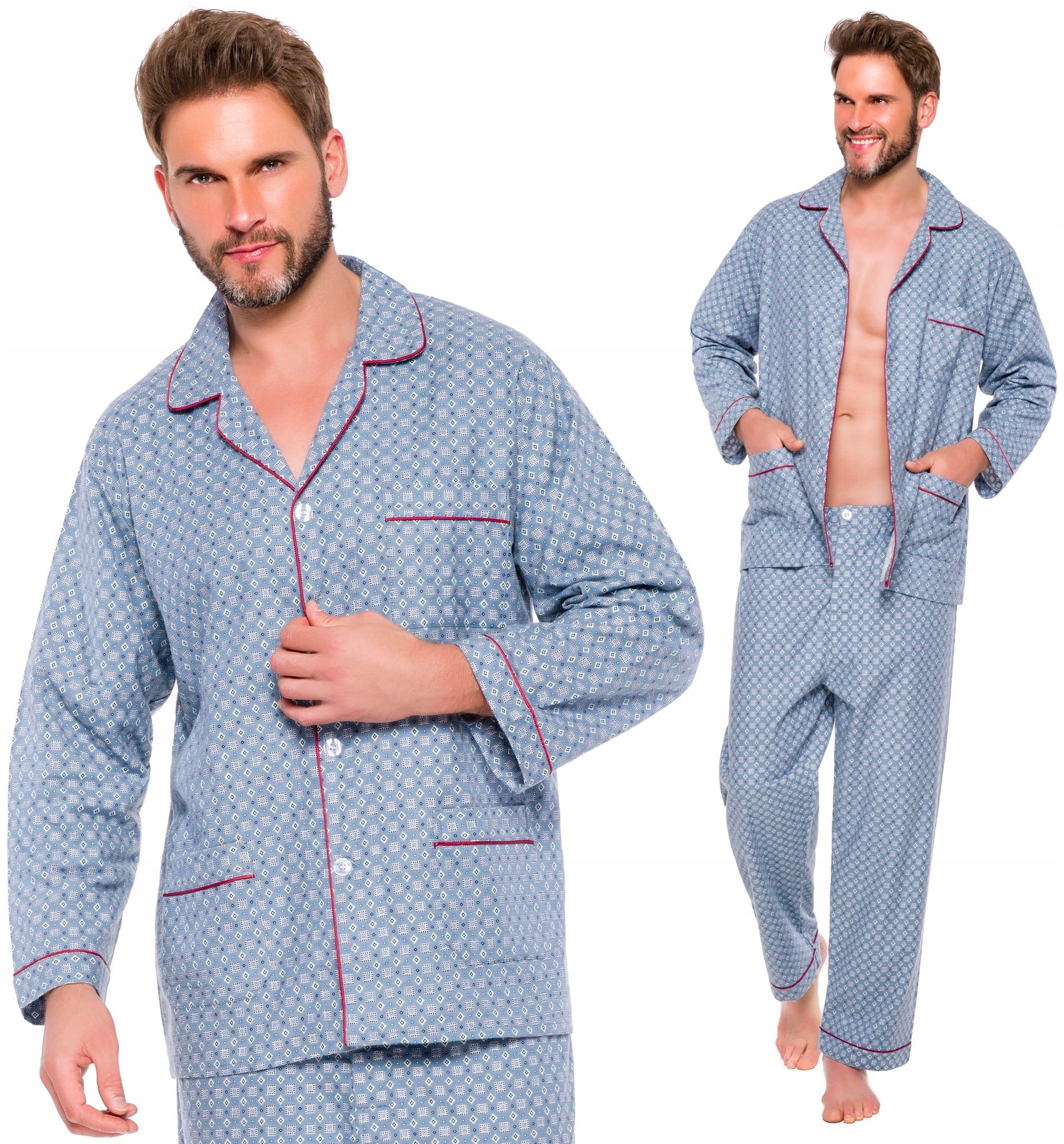 

Flanelowa Bawełniana Piżama Męska Rozpinana XL