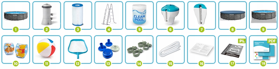 BASEN OGRODOWY STELAŻOWY INTEX 457x122 ZESTAW 18W1 Marka Intex