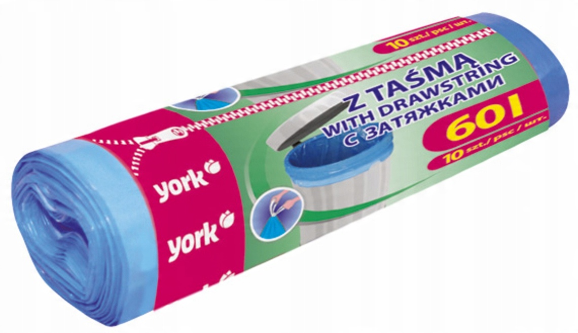 

Worki na śmieci z taśmą 60L 10szt York wytrzymałe