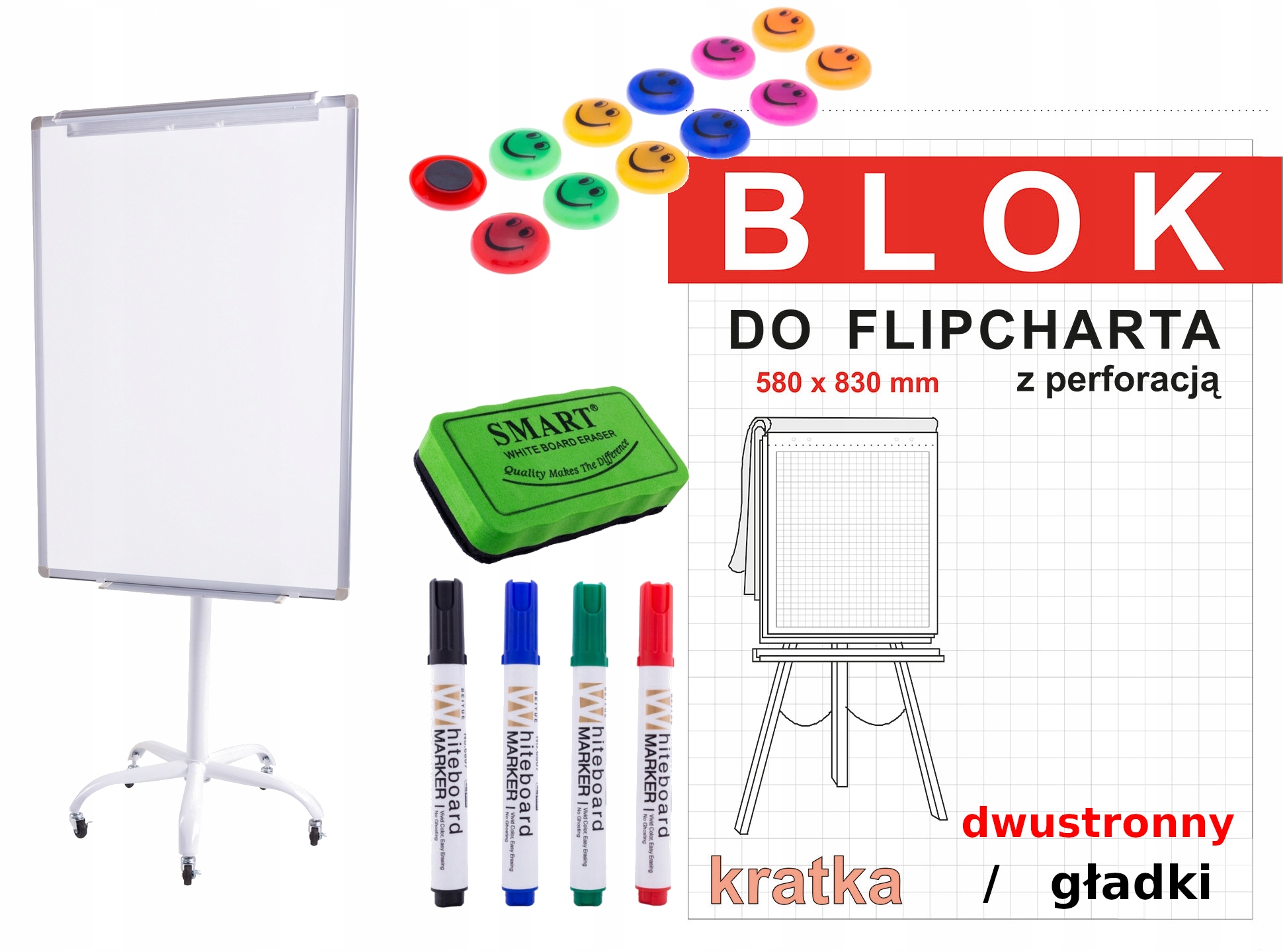 

Flipchart Mobilny 70x100 kółka akcesoria papier