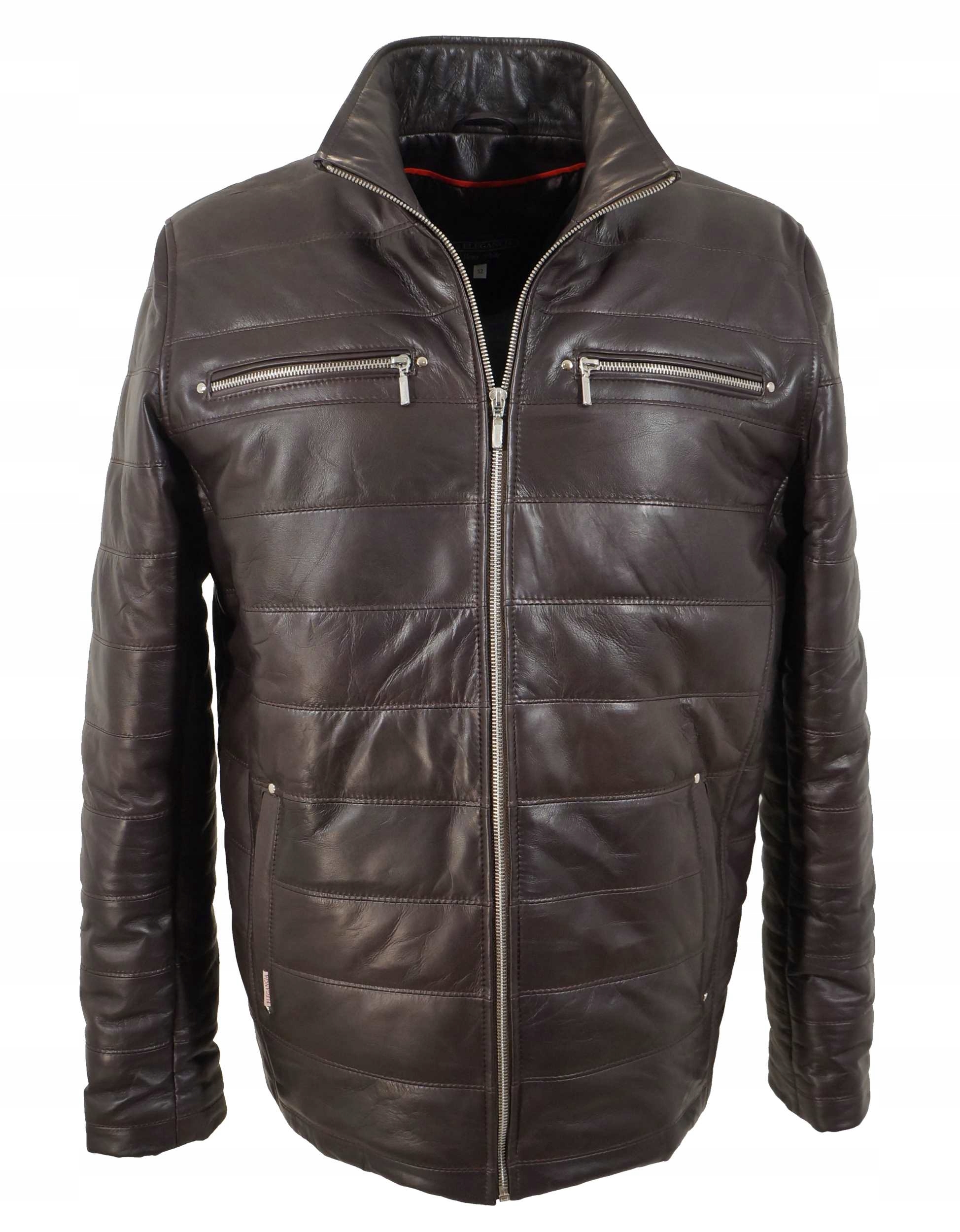 

Kurtka Męska Skórzana Brąz 52 Pikowana XL Nowość