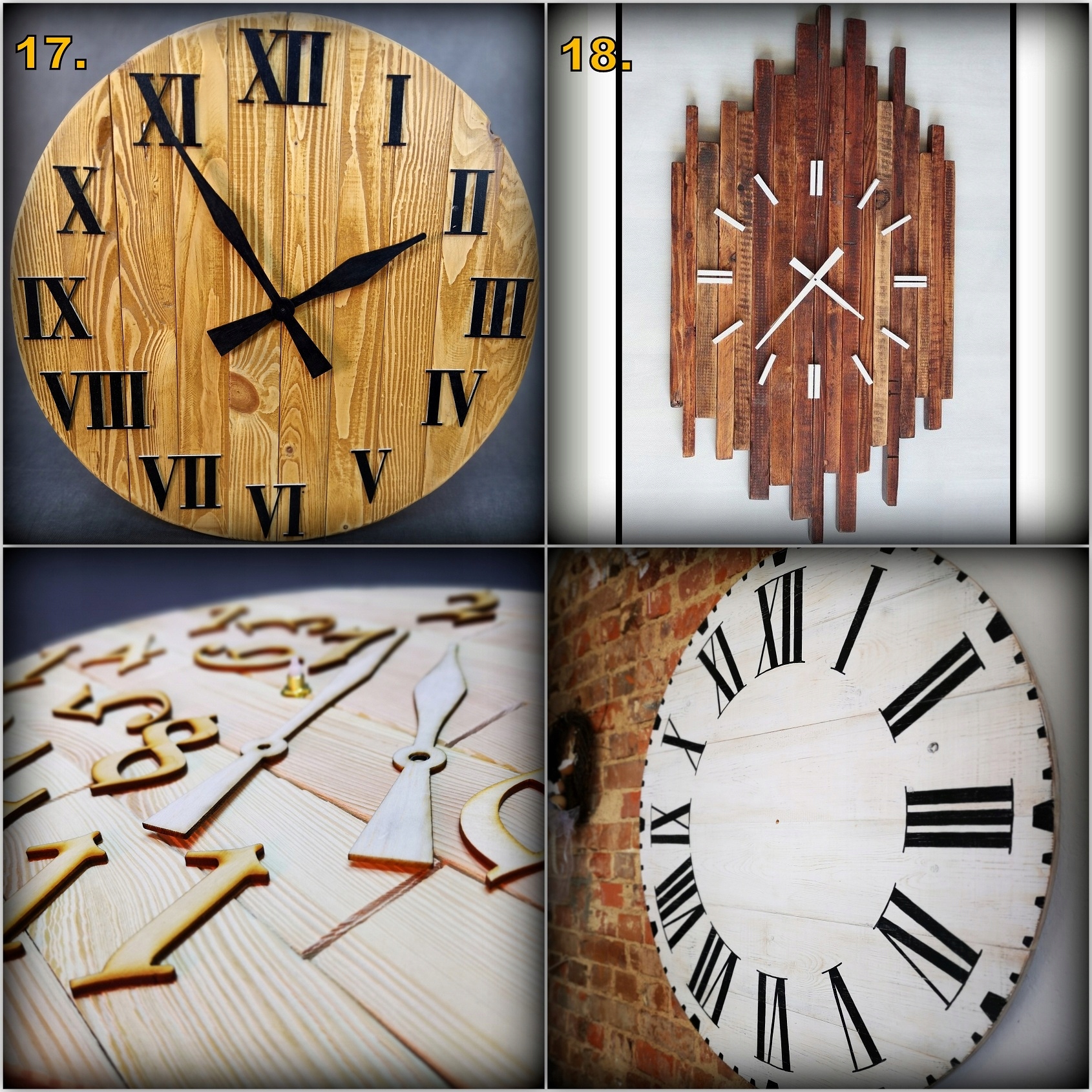 Zegar z drewna duży 40cm loft rustykalny scandi Typ ścienny