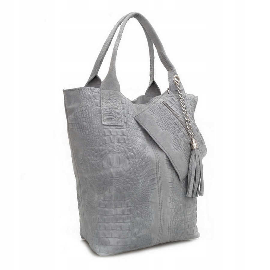 

Torebka Skórzana zamsz shopper kroko V141 j.szara