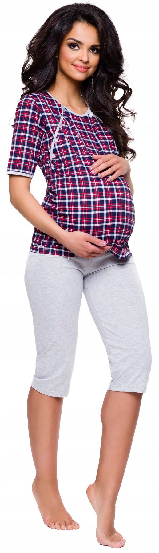 DWUSTRONNIE ROZPINANA PIŻAMA DAMSKA DO KARMIENIA S Dekolt okrągły